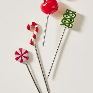 NWT Anthropologie Set of 4  Christmas Candy Bon Bon Cocktail  Appetizer Picks